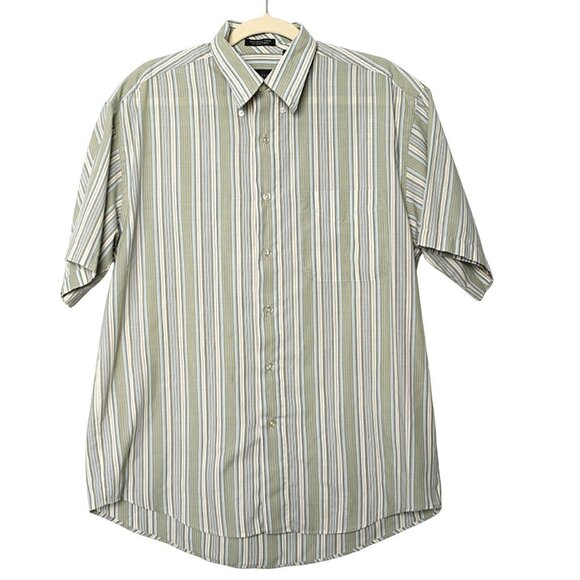 Van Heusen Stripe Short Sleeve Shirt Button Down Lightweight Casual Green - Picture 2 of 9